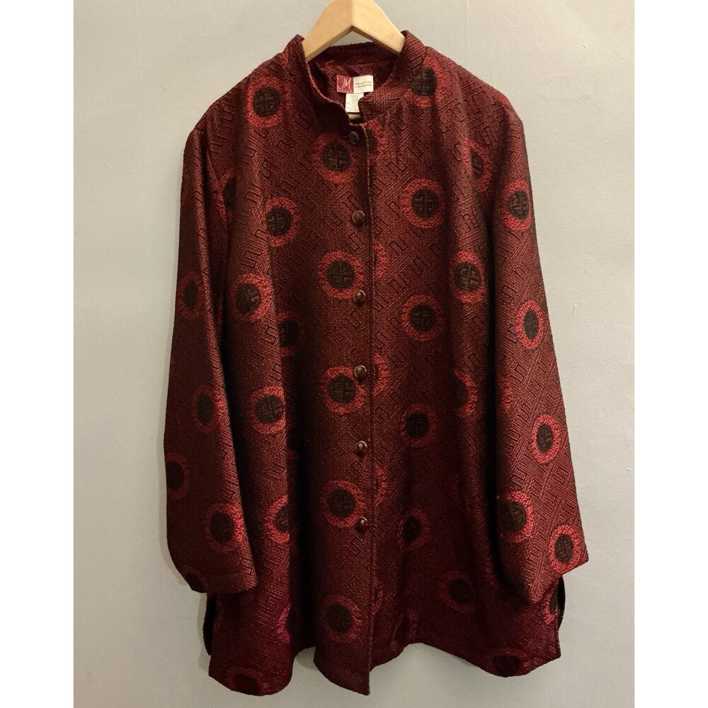 Red Brocade Asian Inspired Swing Jacket Plus Size 24W JM Collection
